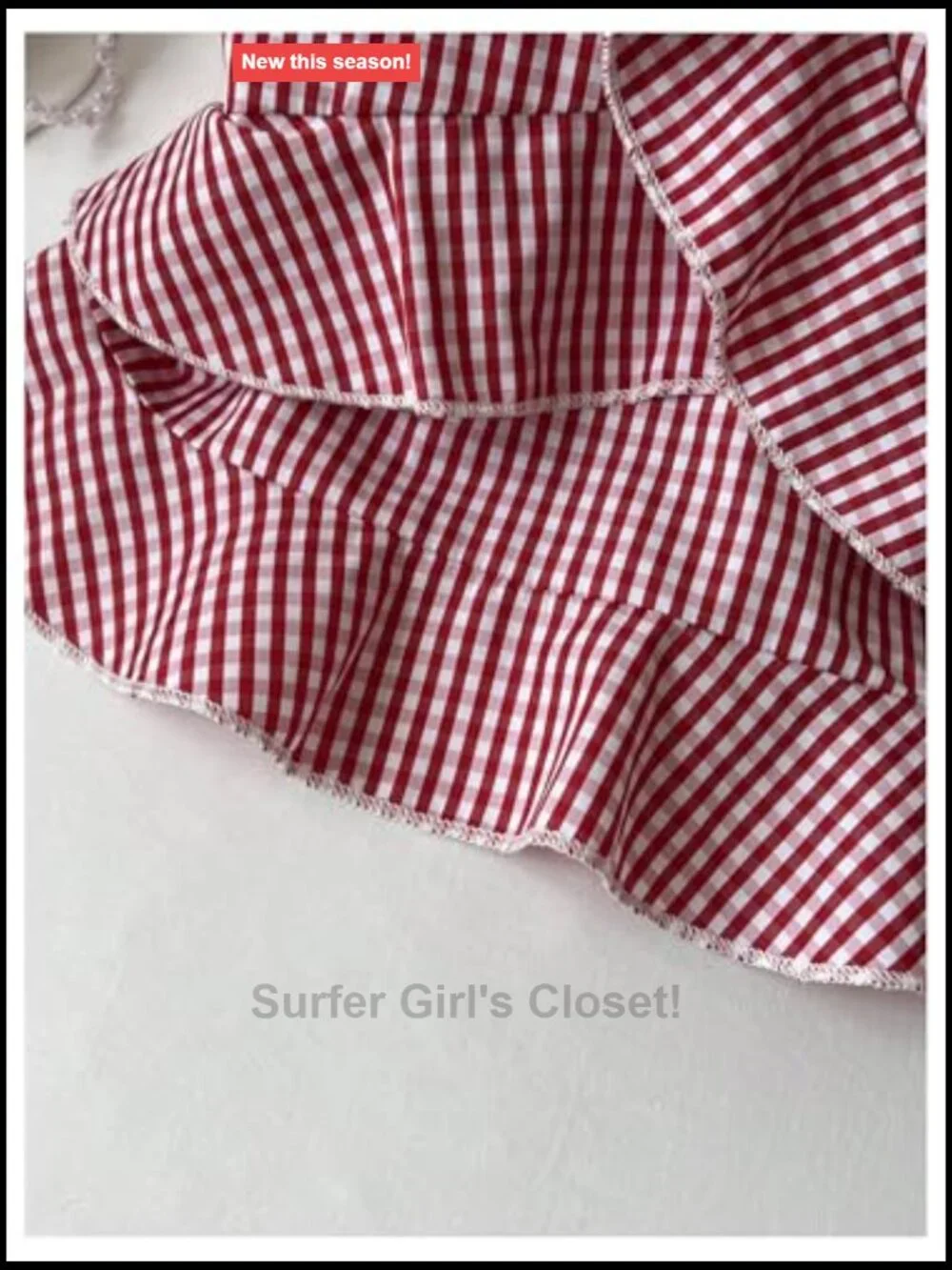 Gingham Print Spaghetti Strap Cami Top Ruffle Hem Peplum Sleeveless V-Neck